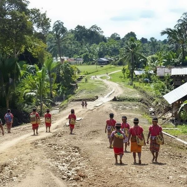 halt in Dorf bei  Poso-See - tropenwald und berge in Sulawesi