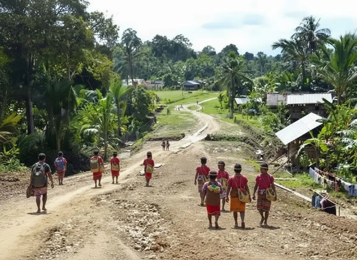 halt in Dorf bei  Poso-See - tropenwald und berge in Sulawesi