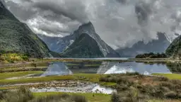 Atmosphère brumeuse sur le Mitre Peak à Milford Sound