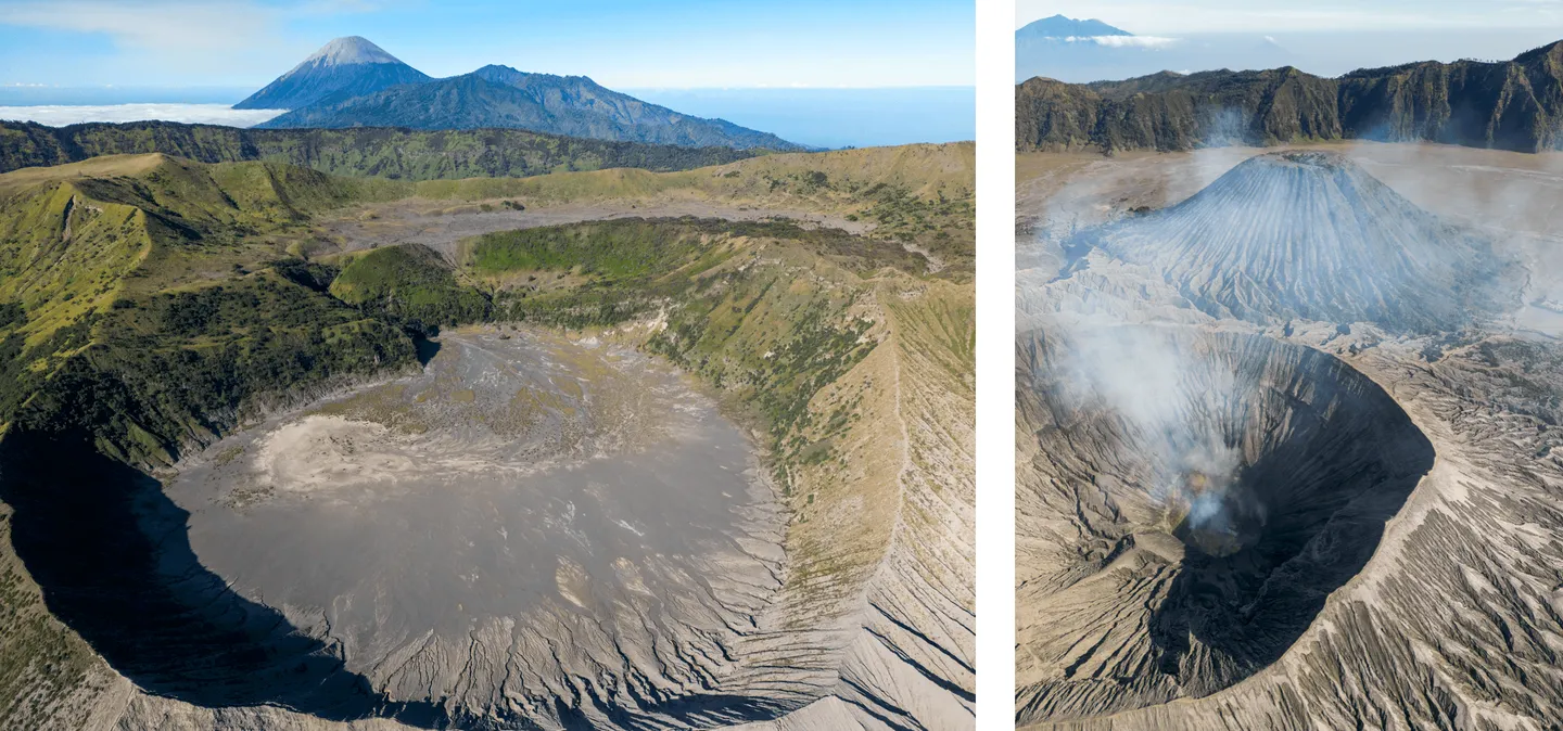 Voyage en Indonésie - vues aériennes sur la Mer de Sable et la caldeira du Tengger Voyage en Indonésie - vues aériennes sur la Mer de Sable et la caldeira du Tengger