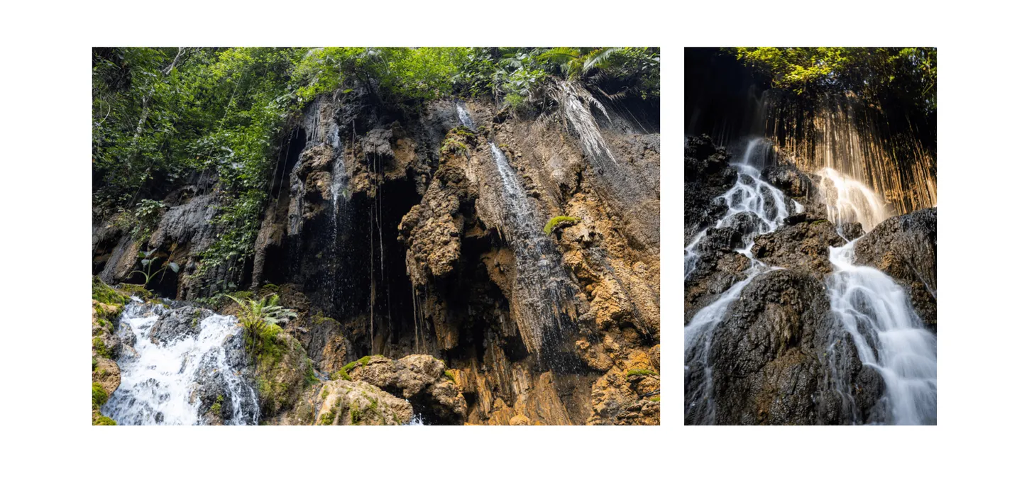 Voyage en Indonésie - parois orangées teintées par les minéraux à l'approche de Goa Tetes