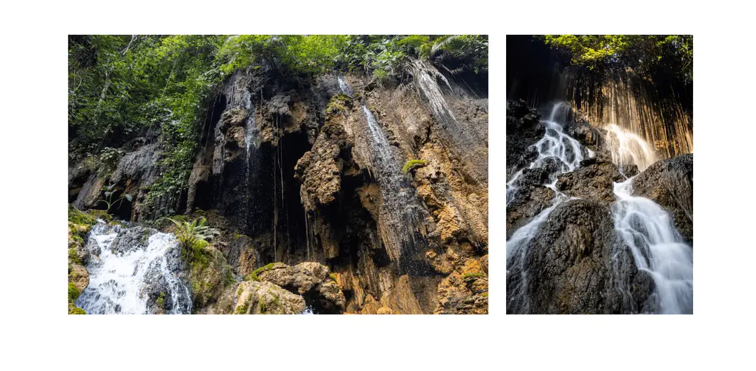Voyage en Indonésie - parois orangées teintées par les minéraux à l'approche de Goa Tetes