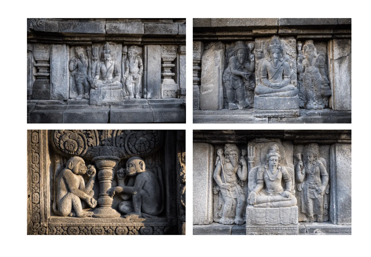 Voyage en Indonésie - reliefs sculptés de Prambanan racontant le Ramayana, épopée hindoue de l'amour