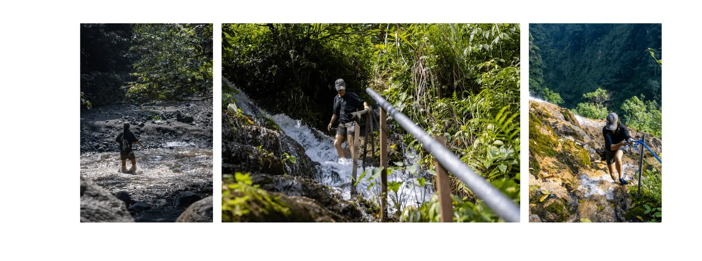 Voyage en Indonésie - ruisseaux traversant le sentier en cascadant depuis les pentes