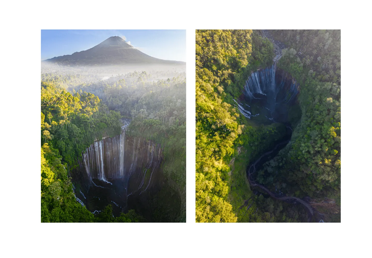Voyage en Indonésie - Tumpak Sewu deux fois plus haute que les chutes du Niagara (120 mètres), ici vues par drone