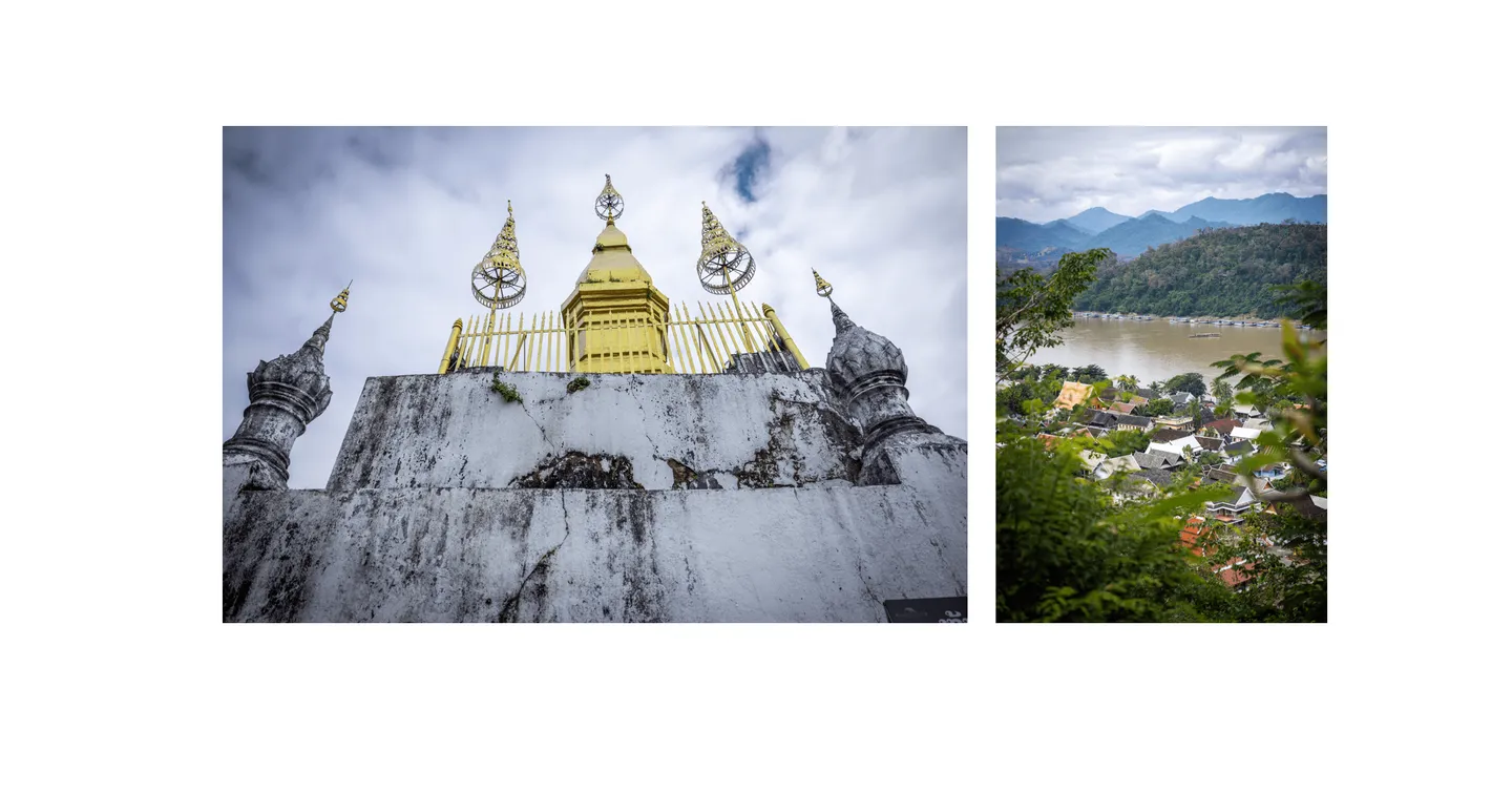 Voyage au Laos - That Chom Si au sommet du Mont Phousi et la vue panoramique sur la ville historique de Luang Prabang Voyage au Laos - That Chom Si au sommet du Mont Phousi et la vue panoramique sur la ville historique de Luang Prabang