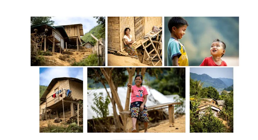 Voyage au Laos - village Khmu aux maisons traditionnelles en bambou, où le bateau s'arrête pour rencontrer une minorité ethnique du nord