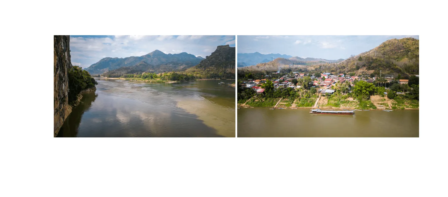 Voyage au Laos - Grotte de Pak Ou à gauche, Ban Xang Hai à droite, village riverain spécialisé dans la production de lao lao
