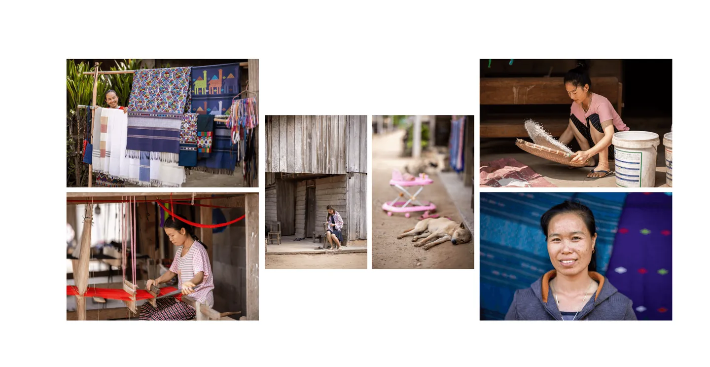Voyage au Laos - femmes Khmu tissant les textiles traditionnels faits main pour le commerce équitable