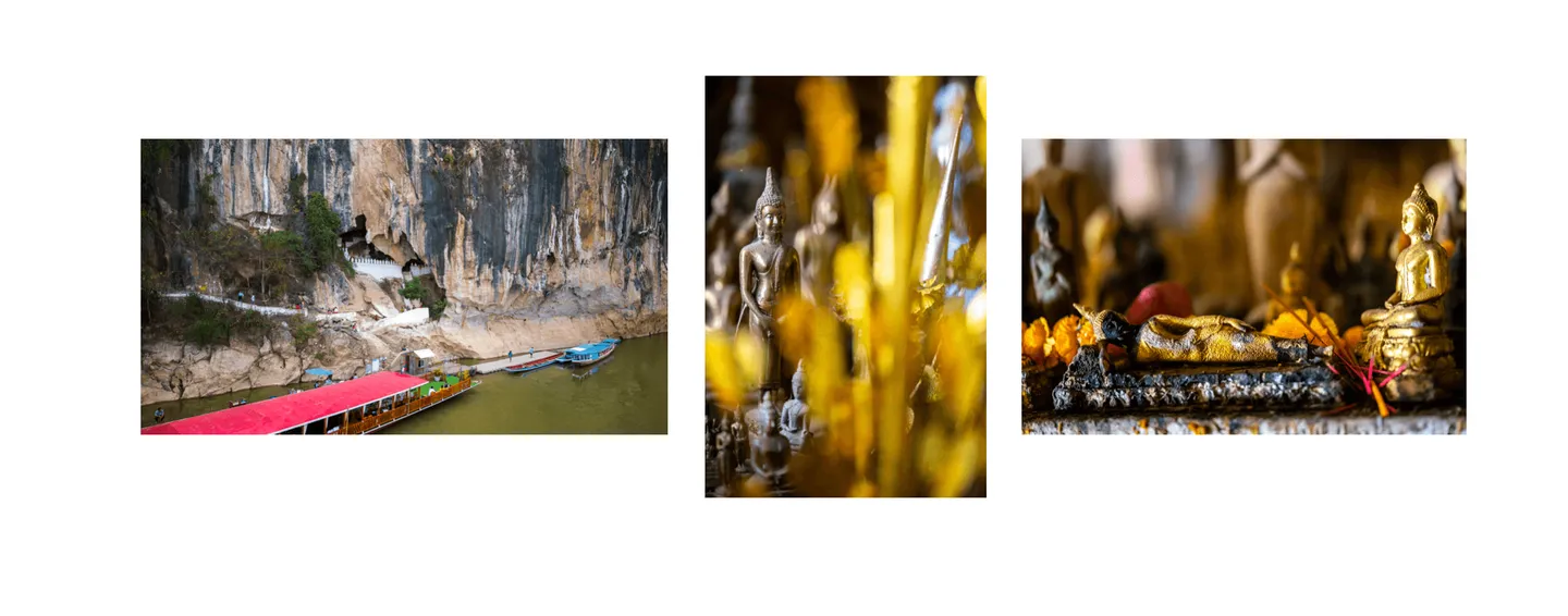 Voyage au Laos - milliers de statues de Bouddha en bois, pierre et métal dans la Pak Ou cave