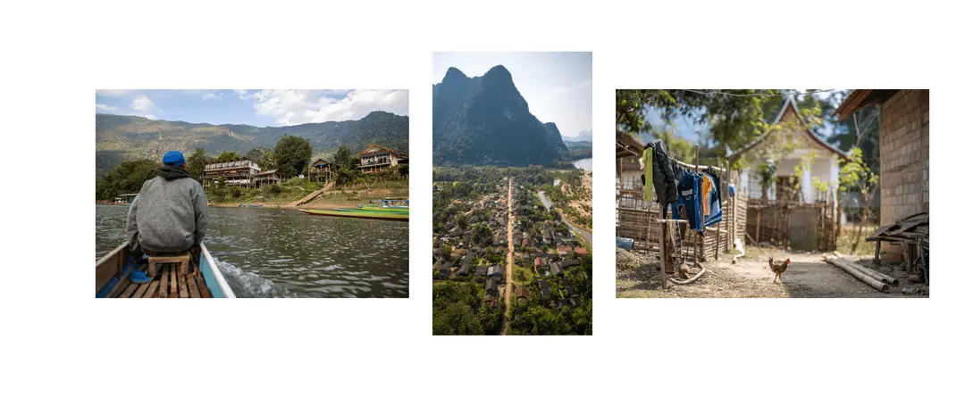 Voyage au Laos - rue principale de Muang Ngoi bordée de guesthouses et restaurants familiaux