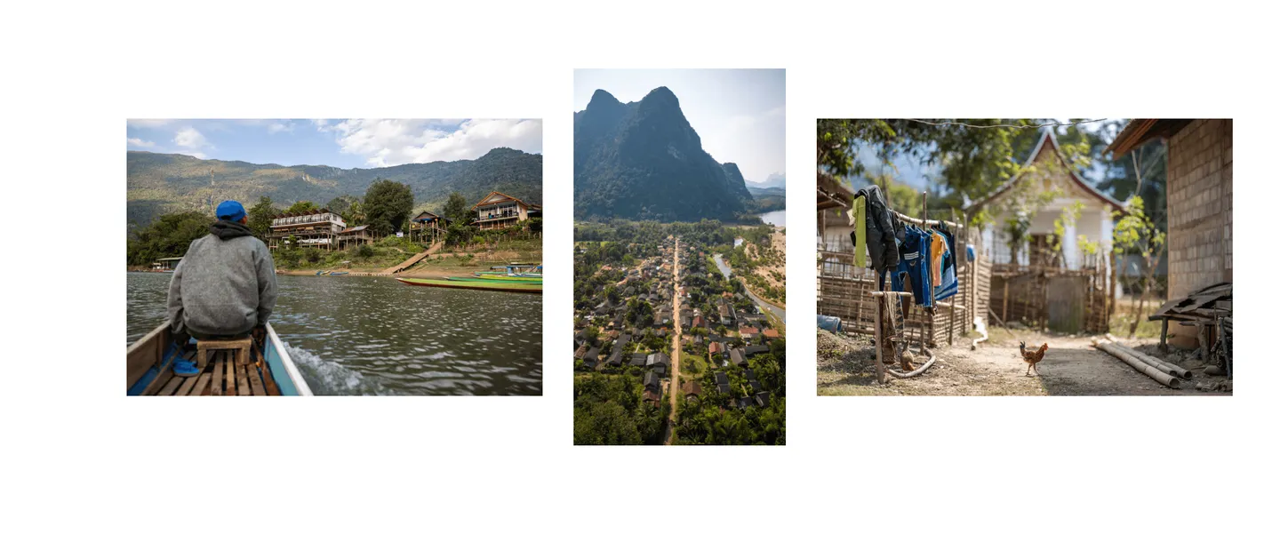 Voyage au Laos - rue principale de Muang Ngoi bordée de guesthouses et restaurants familiaux