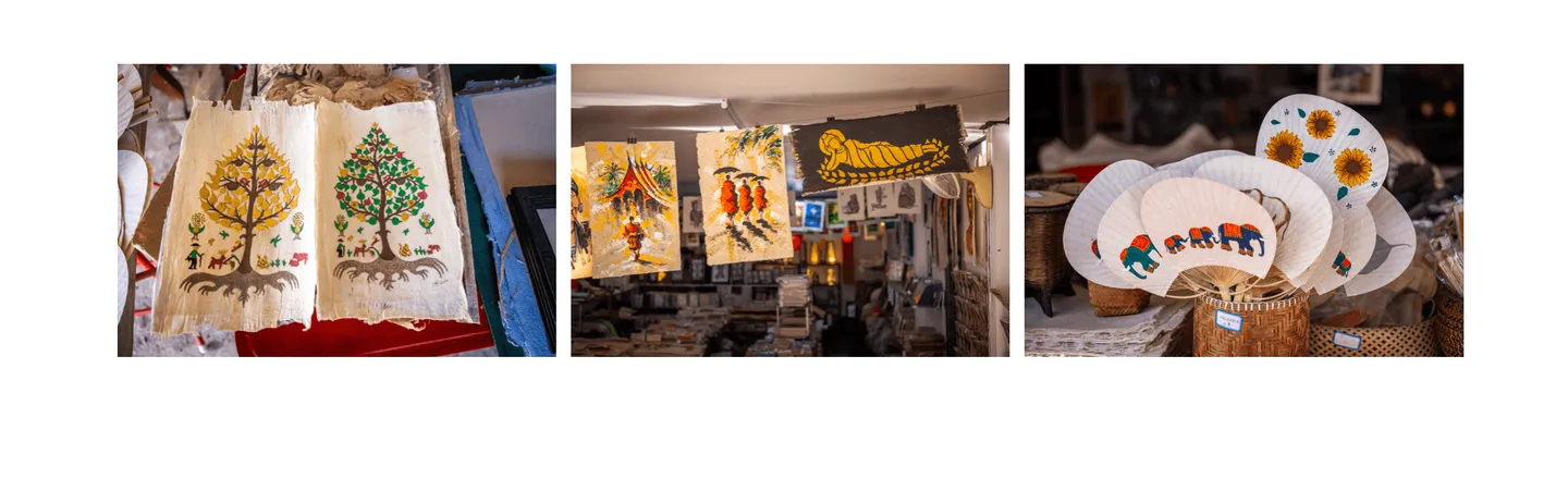 Voyage au Laos - Nalongkone Shop avec papier Saa enrichi de fleurs séchées créant des pièces artistiques