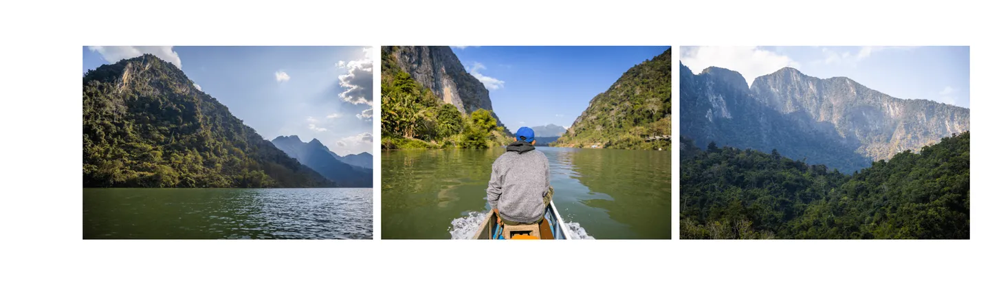 Voyage au Laos - navigation contemplative sur la Nam Ou entouré de montagnes karstiques couvertes de jungle dense