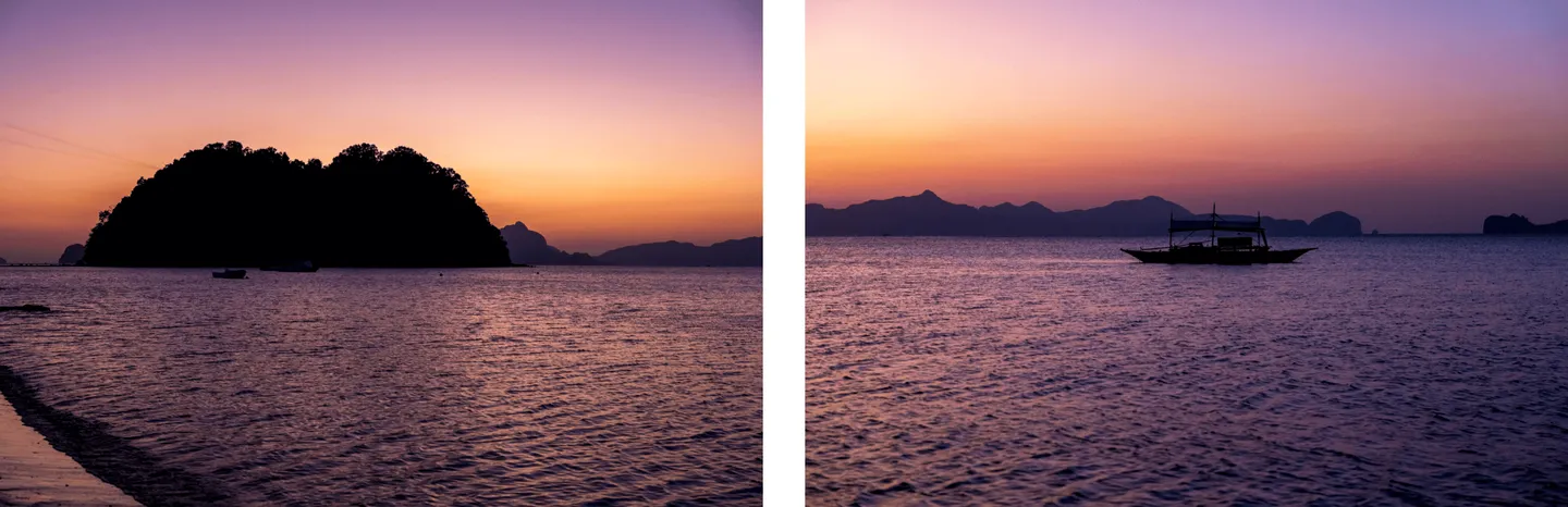 Voyage aux Philippines - sunset de rêve sur la plage de Las Cabañas à El Nido