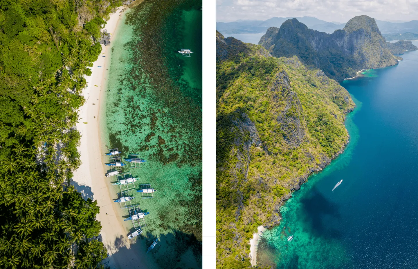 Voyage aux Philippines - vue aérienne de la baie de Bacuit et ses îles à El Nido, Palawan
