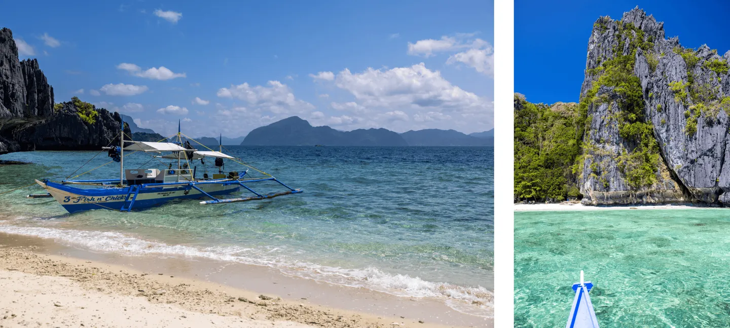 Voyage aux Philippines - bangka à Shimizu Island, entourée de falaises karstiques