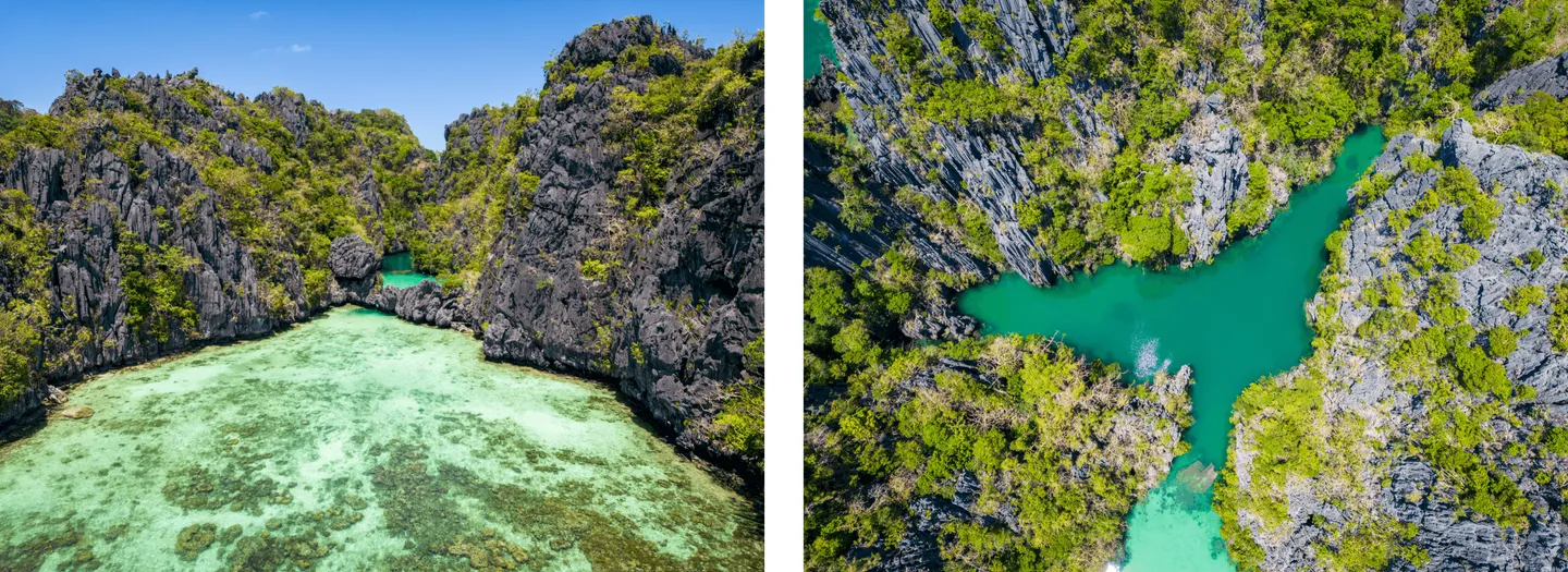 Voyage aux Philippines - Deux vues aériennes du Small Lagoon d’El Nido