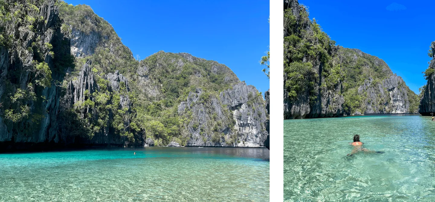 Voyage aux Philippines - baignade dans le Secret Lagoon d’El Nido, lagon caché derrière les falaises