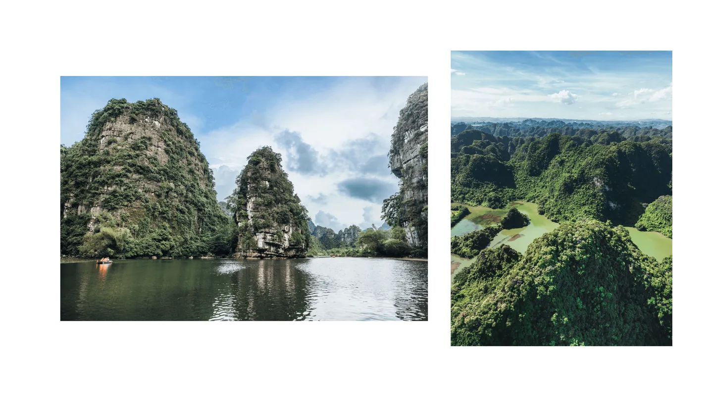Voyage au Vietnam - formations karstiques calcaires vieilles de 250 millions d'années sculptées par l'érosion à Trang An