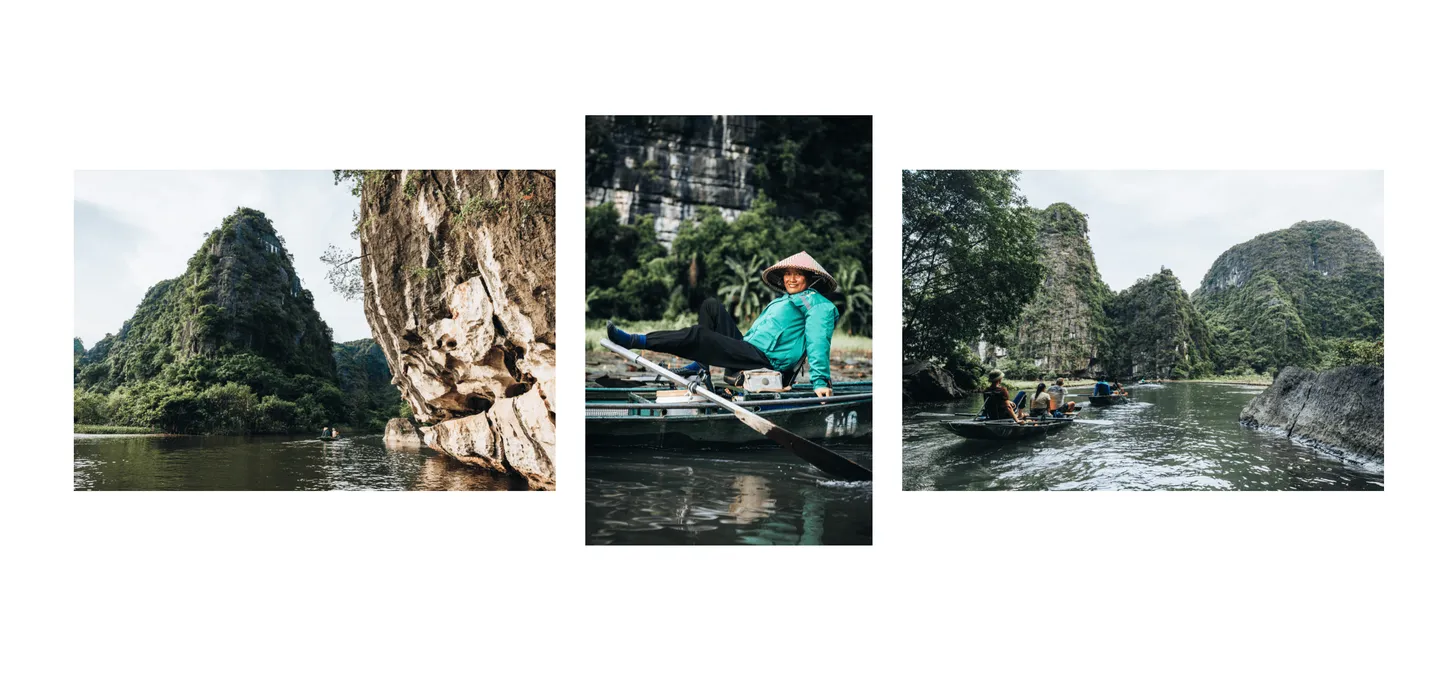Voyage au Vietnam - navigation sur la rivière Ngo Dong à Tam Coc entre les pitons calcaires
