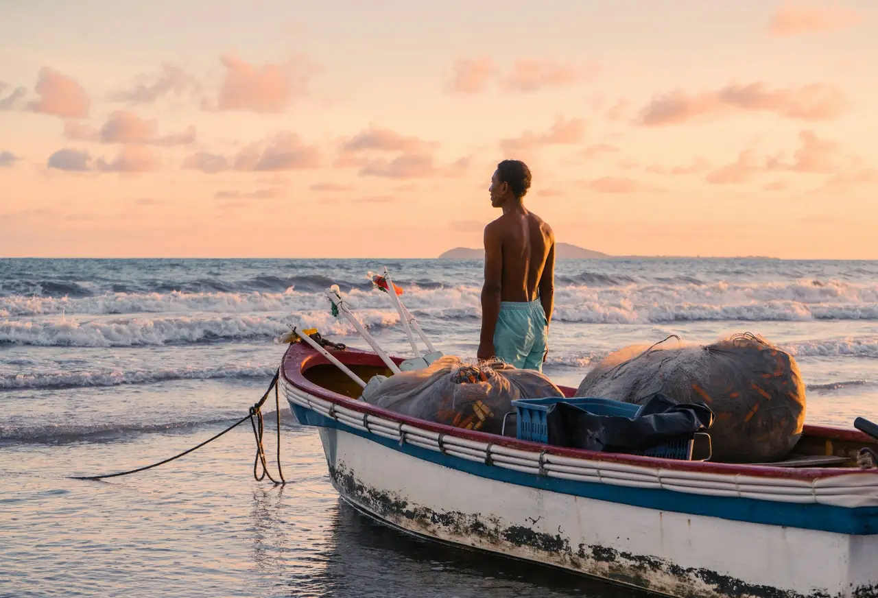 Voyage en Chine - coucher de soleil et pêcheur à Sanya