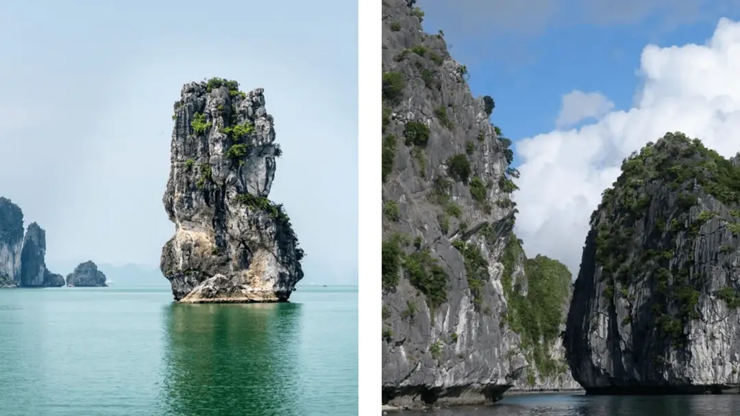 Découvrez les majestueuses falaises de calcaire et les eaux tranquilles montrant une beauté tropicale..png