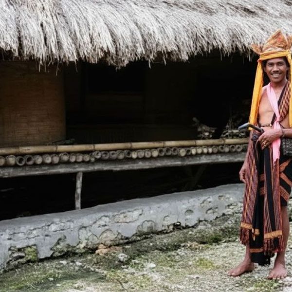 Einheimischer aus Waikabubak steht vor einer Holzhütte