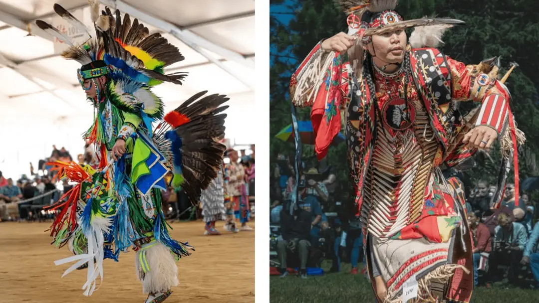 Des participants dansent lors d’un pow-wow.