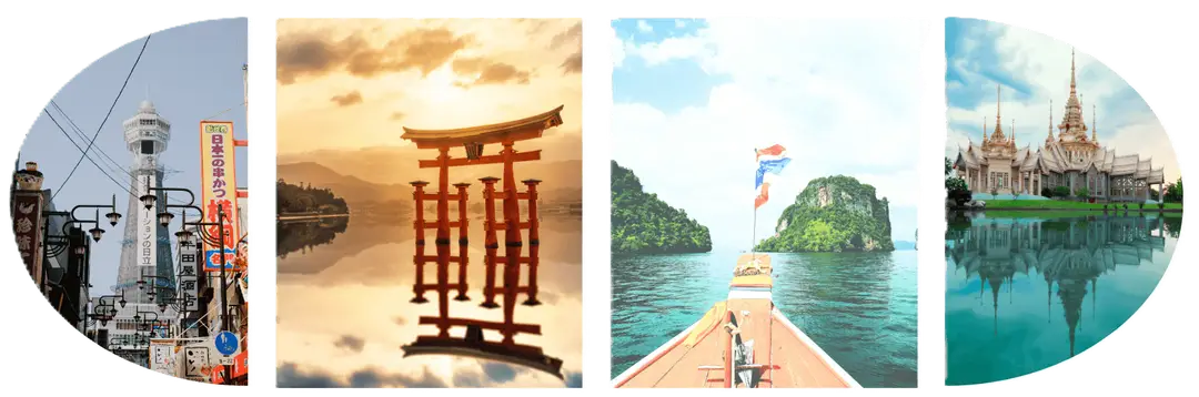 Carrousel de photo de différents lieux de visite au Japon et en Thailande