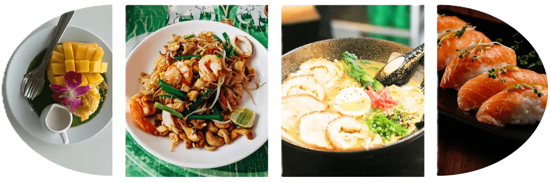 Carrousel de photo de différentes spécialités en Thailande et au Japon