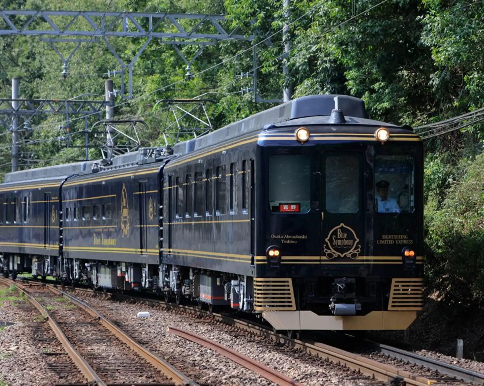 Vue de l'extérieur du train touristique Blue Symphony