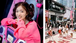Montage photo illustrant la culture pop coréenne avec une jeune femme au style K-pop et une rue animée de Séoul.