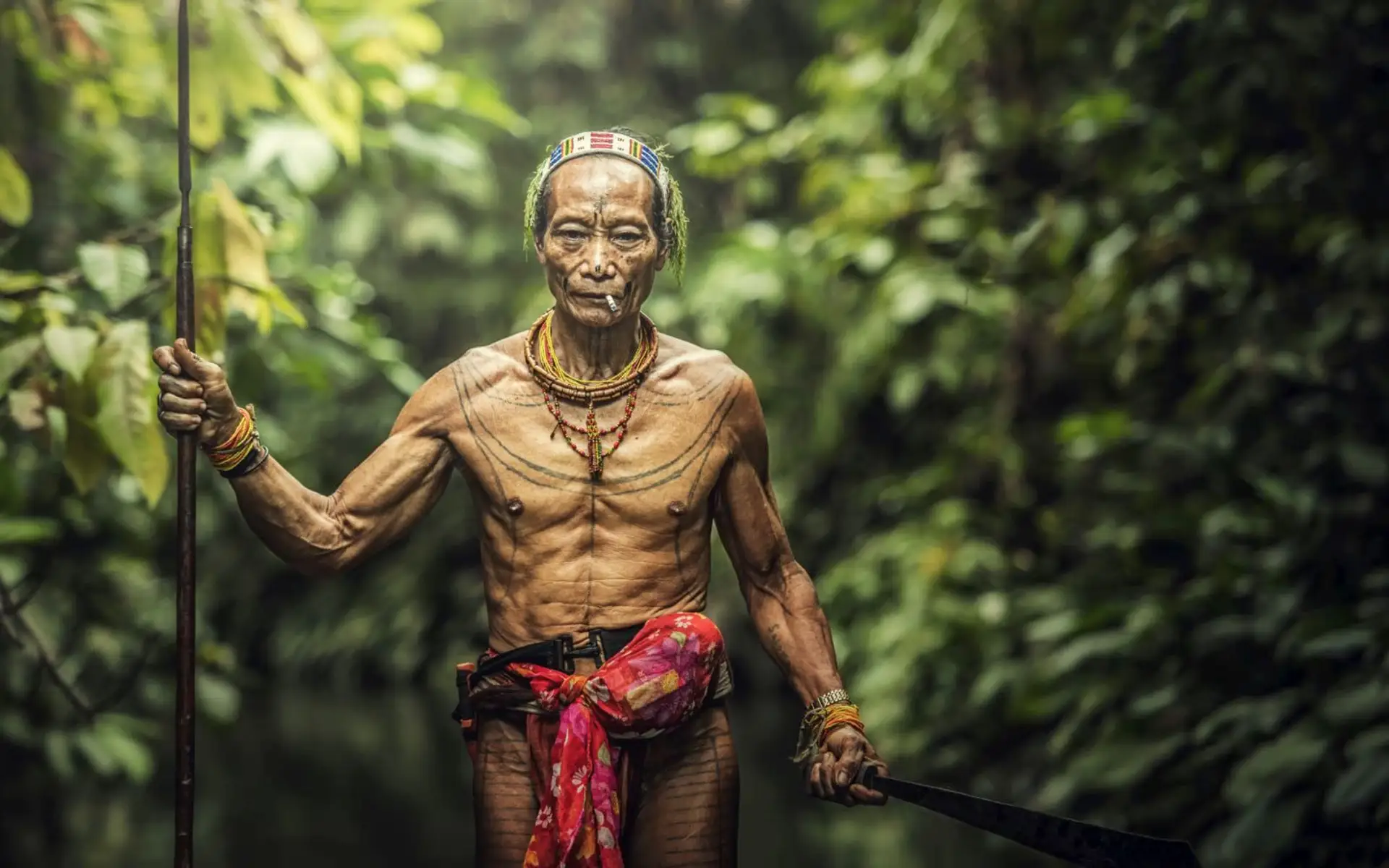 Mentawai et ses hommes-fleurs lors d'un voyage à Sumatra