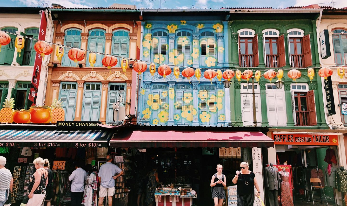 Travel in Asia - Street scene featuring colorful shophouses in Singapore's Chinatown