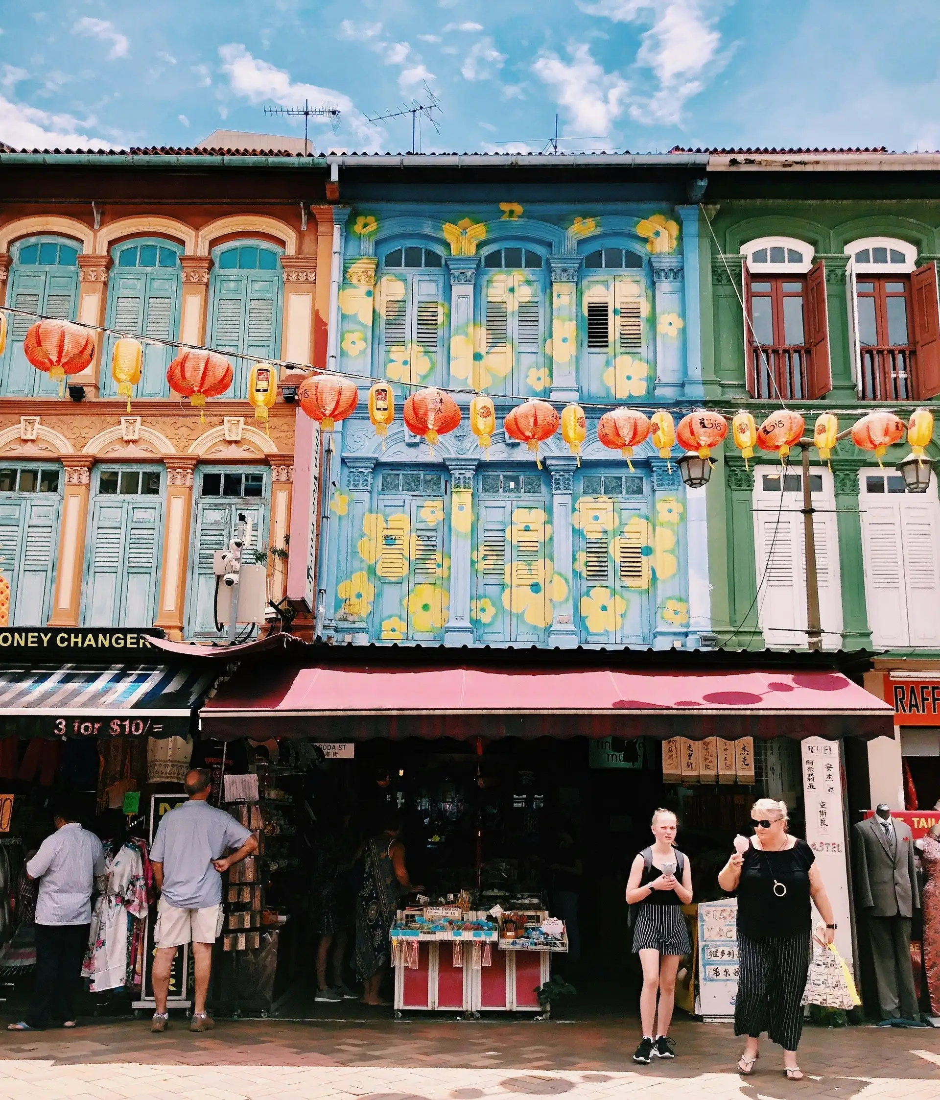 Travel in Asia - Street scene featuring colorful shophouses in Singapore's Chinatown