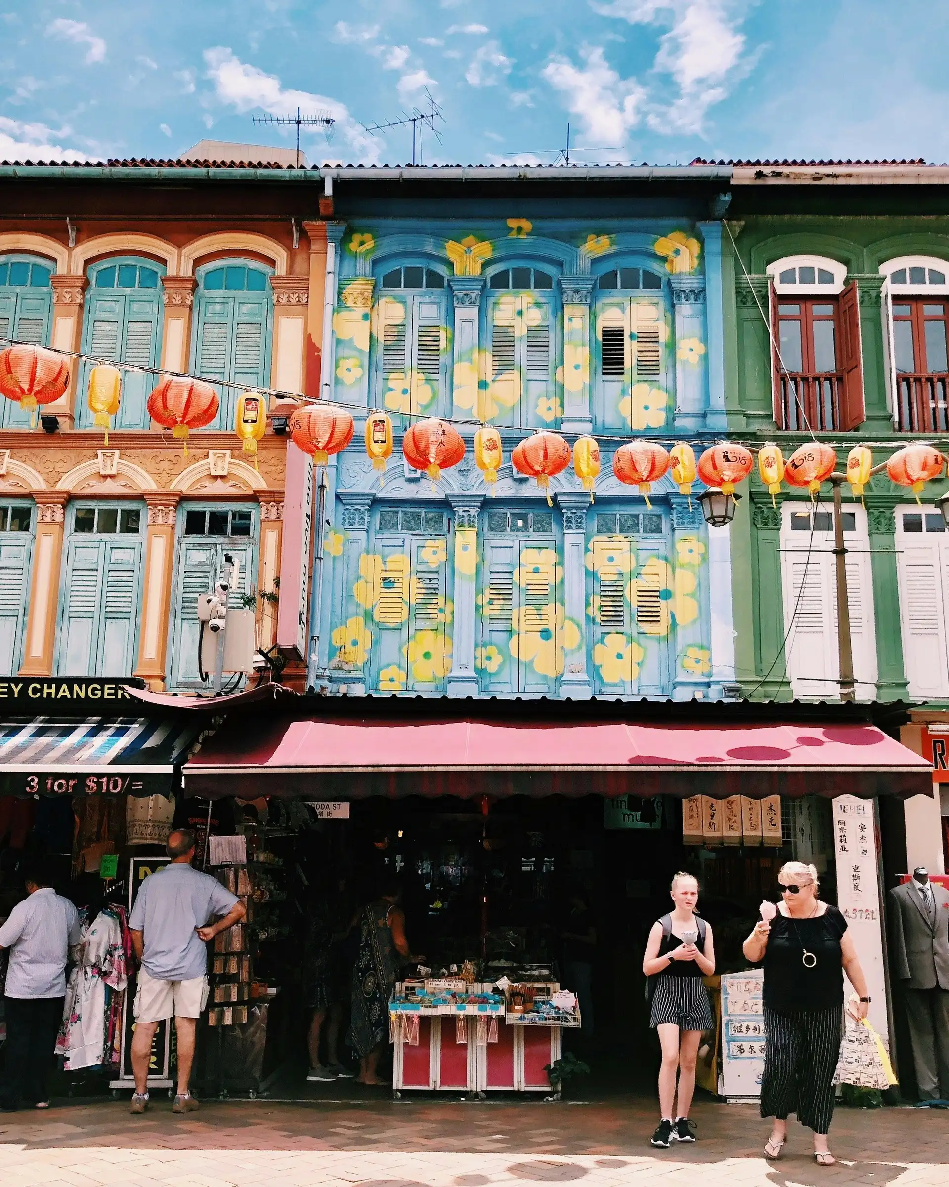Travel in Asia - Street scene featuring colorful shophouses in Singapore's Chinatown