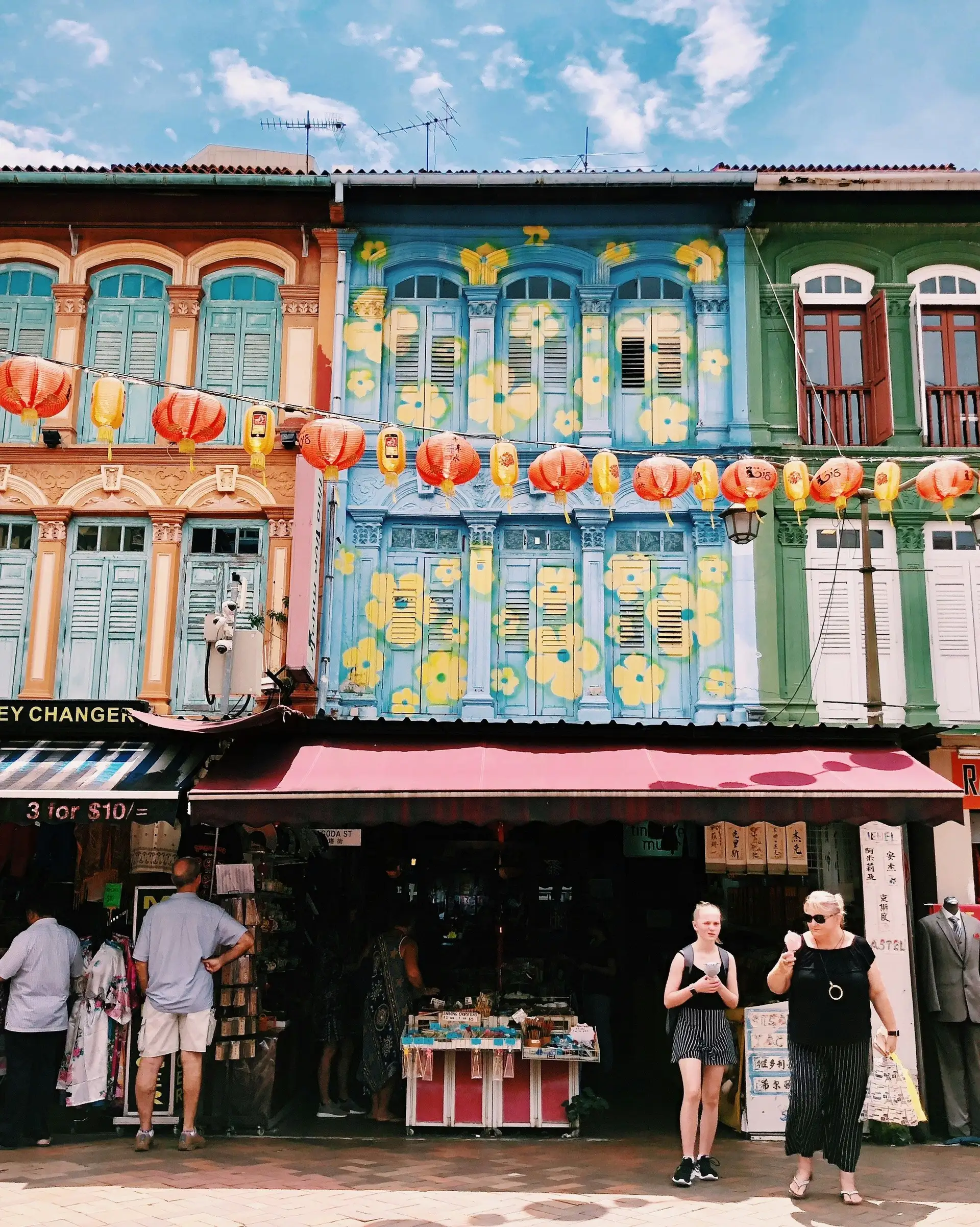 Travel in Asia - Street scene featuring colorful shophouses in Singapore's Chinatown