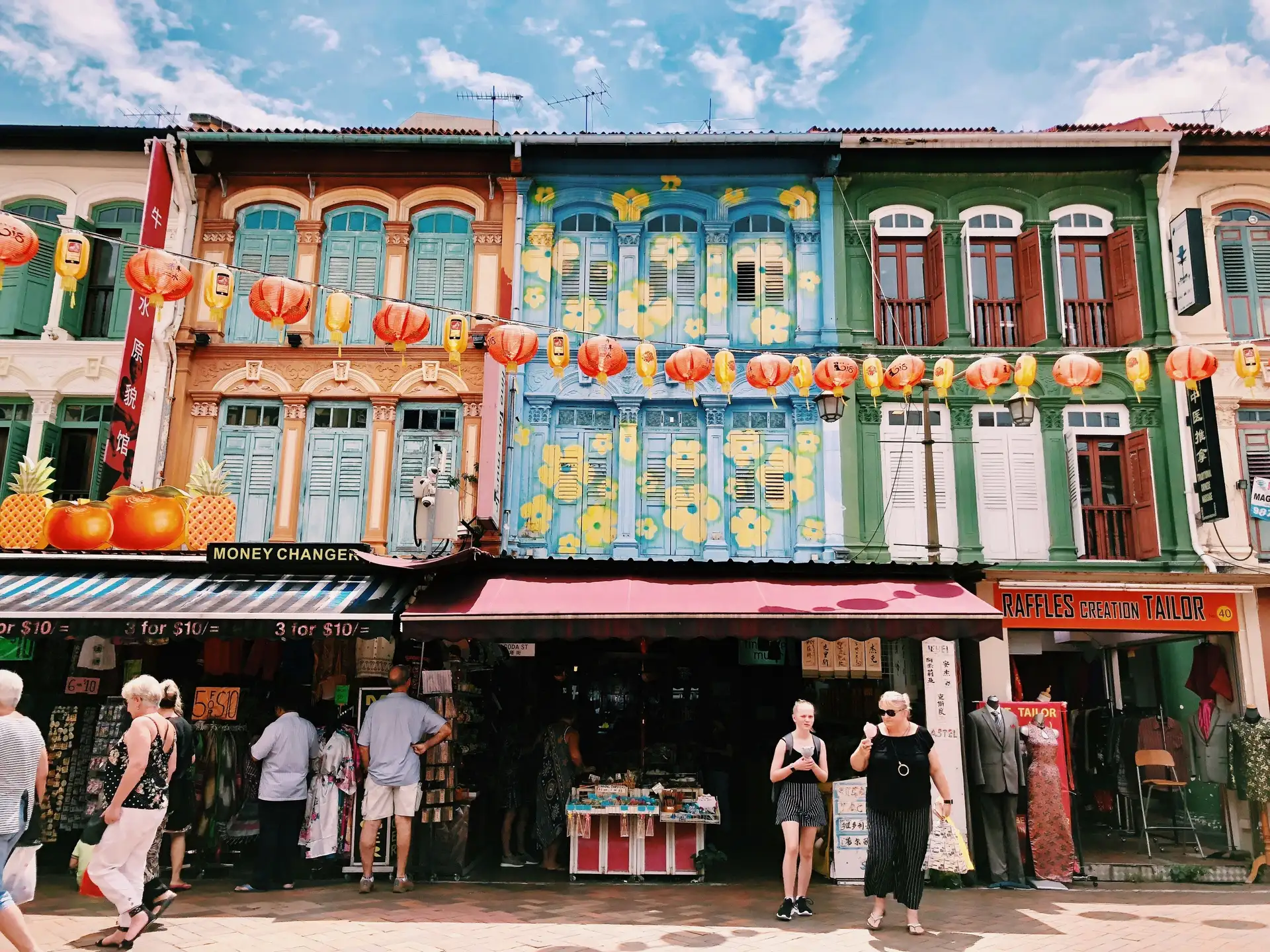 Travel in Asia - Street scene featuring colorful shophouses in Singapore's Chinatown