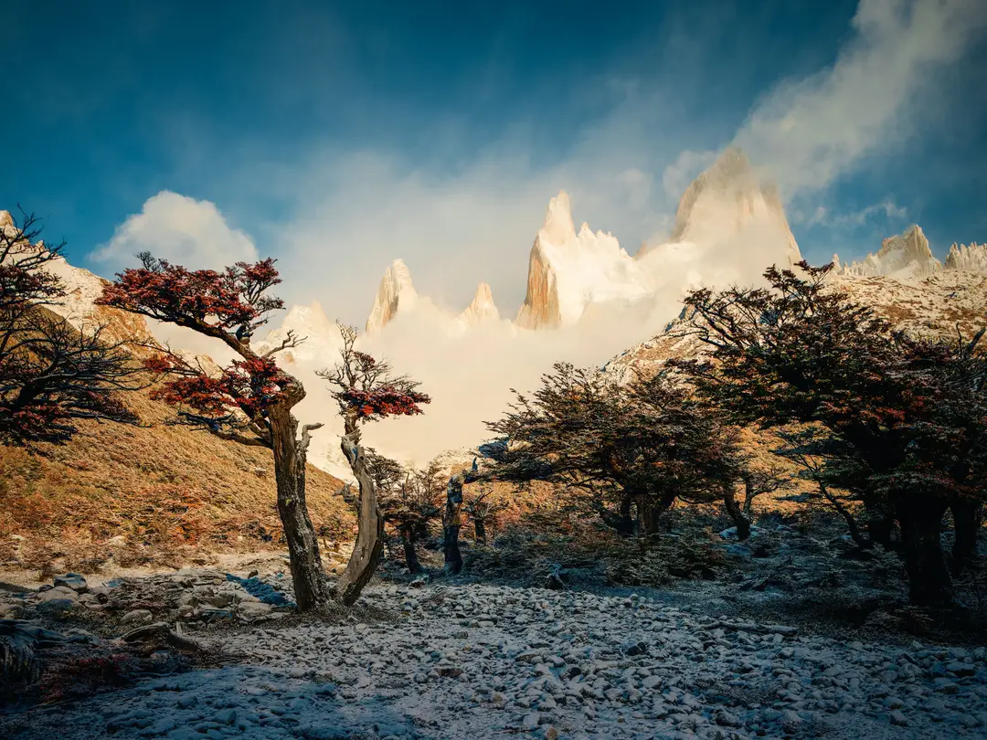 Paysage du mont Fitz Roy en Patagonie en automne
