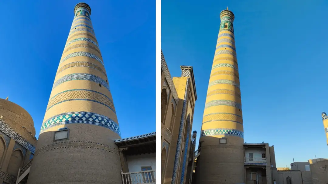 Vue imprenable sur l'emblématique minaret Islam Khodja à Khiva
