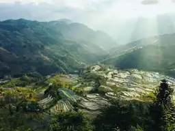 Panorama des rizieres en terrasses de Honghe au Yunnan pour illustrer les grandes regions de Chine.