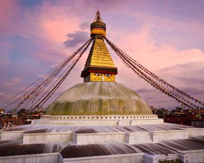 Travel in Asia - The Boudhanath Stupa in Kathmandu, Nepal at sunset