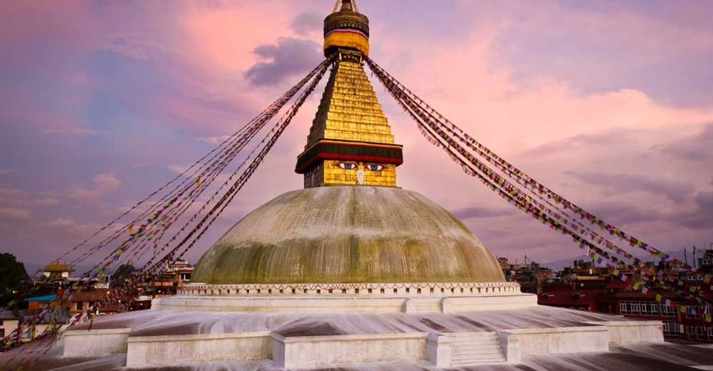 Travel in Asia - The Boudhanath Stupa in Kathmandu, Nepal at sunset