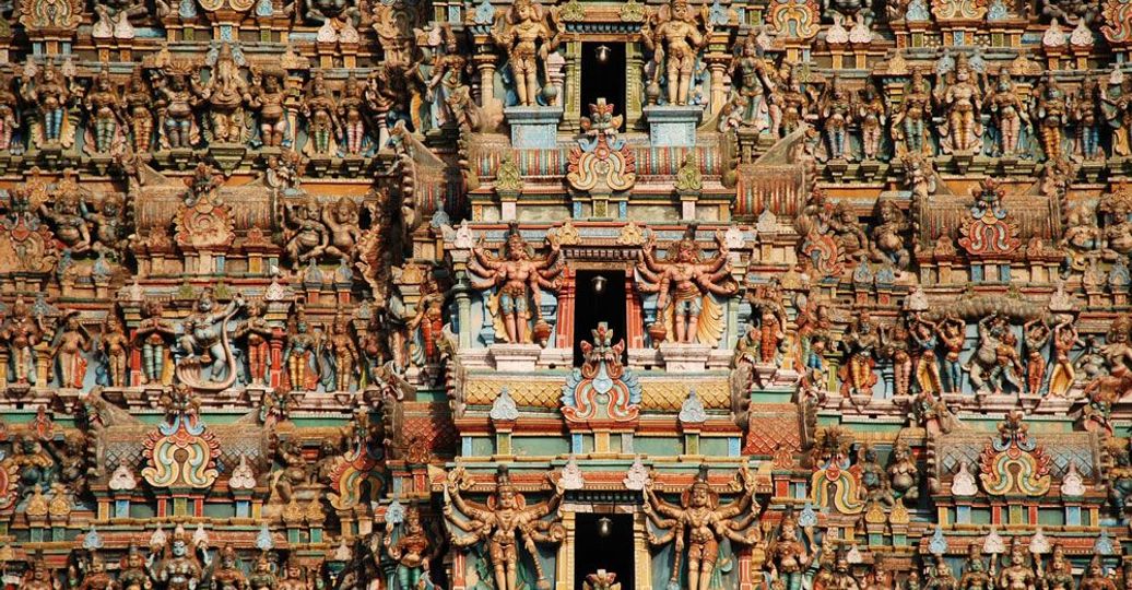 Travel in Asia - Intricately detailed carvings on Meenakshi Amman Temple in Madurai, Tamil Nadu, India