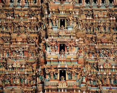 Travel in Asia - Intricately detailed carvings on Meenakshi Amman Temple in Madurai, Tamil Nadu, India