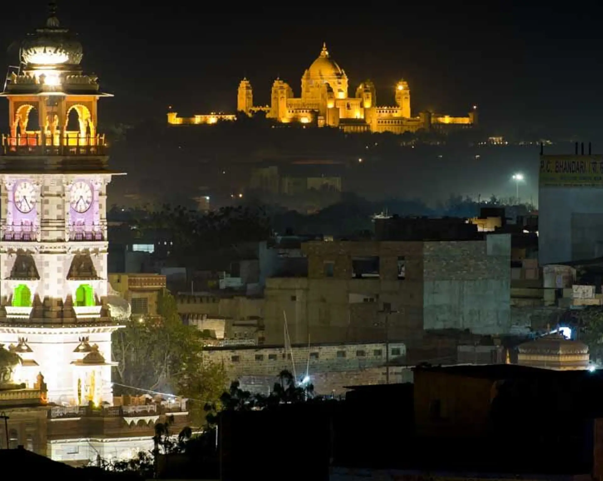 Travel in Asia - The Ghanta Ghar Clock Tower in Jodhpur, India at night