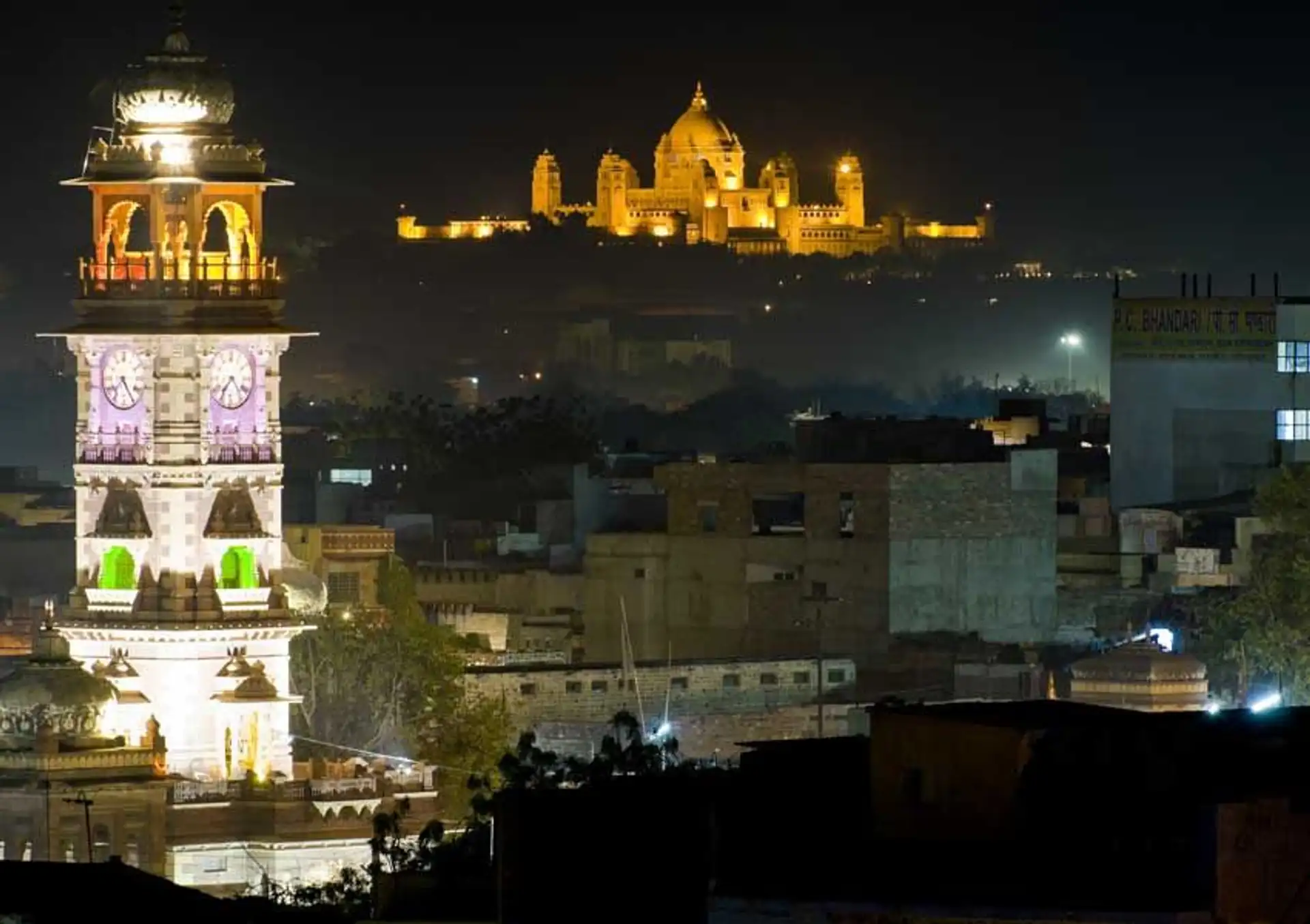 Travel in Asia - The Ghanta Ghar Clock Tower in Jodhpur, India at night