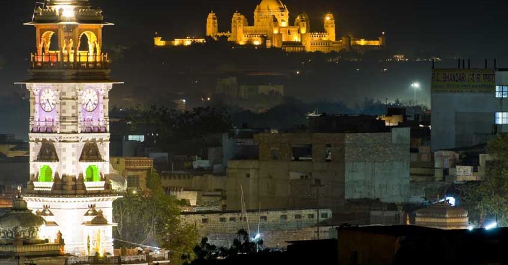 Travel in Asia - The Ghanta Ghar Clock Tower in Jodhpur, India at night