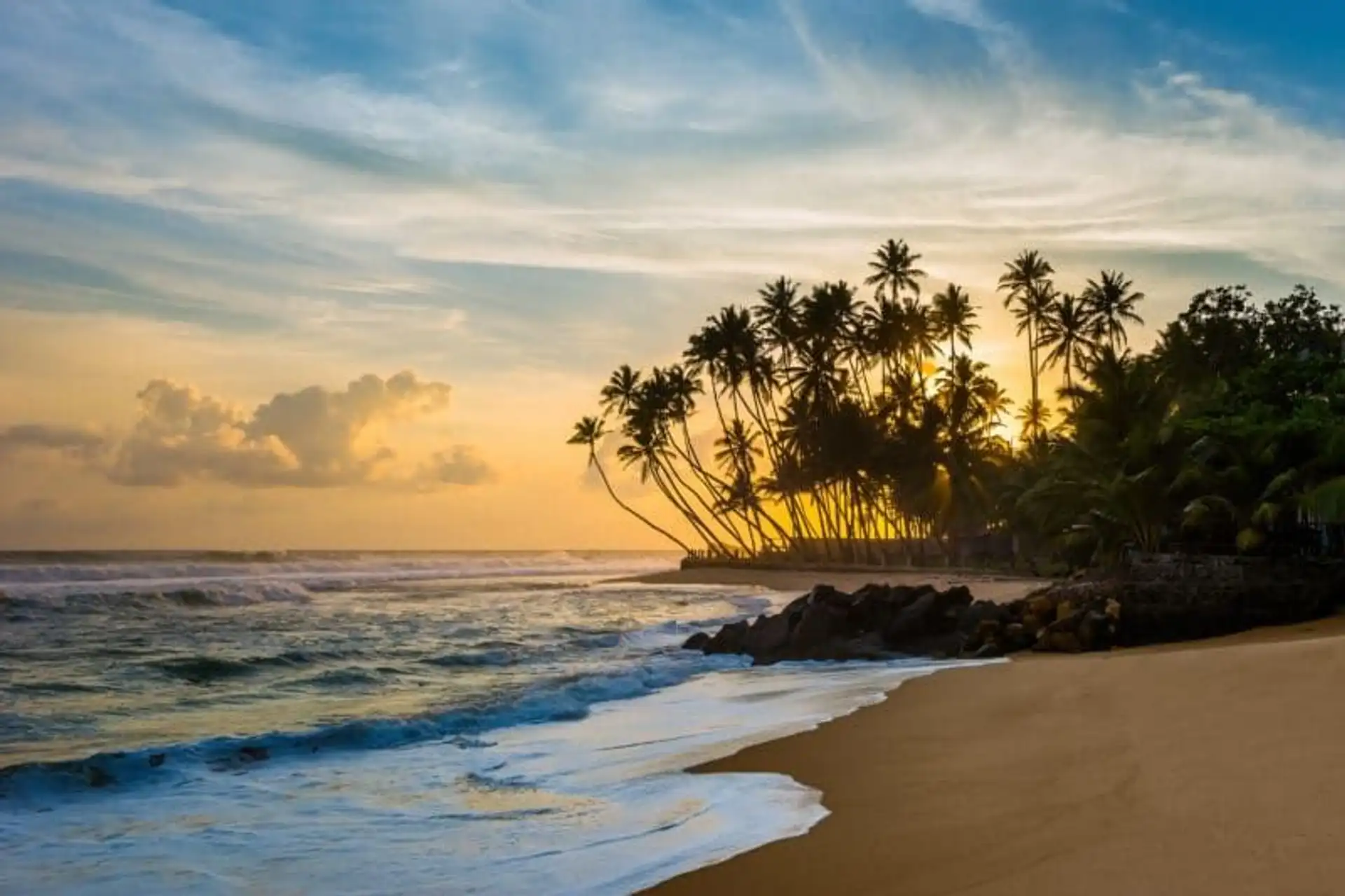 Travel in Asia - Sunset on a beach on the southern coast of Sri Lanka